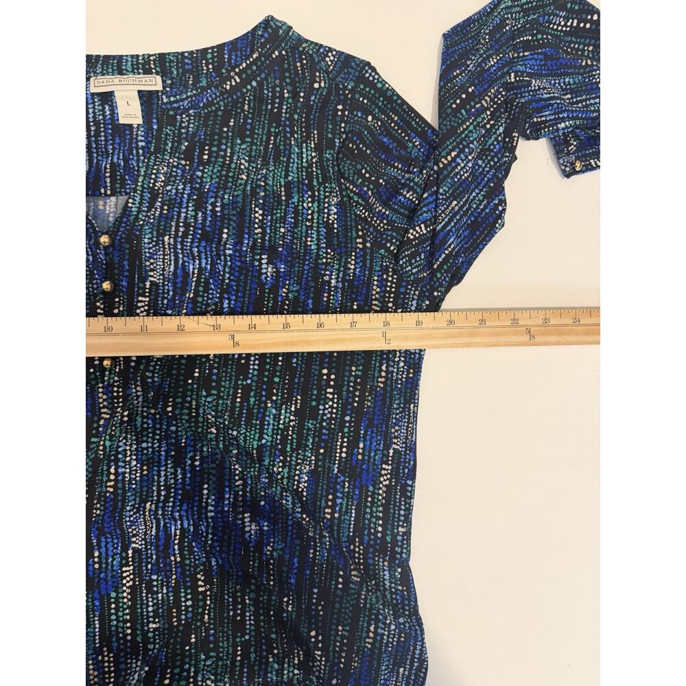 Women’s Dana Buchman Size Large Loose Fit, Split Neck , Abstract Long Sleeve Top - Picture 6 of 8